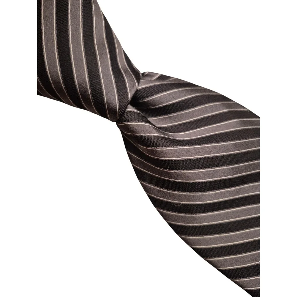 Valentino Mens‎ Silk Necktie Black Grey Diagonal Striped Made in Italy Tie